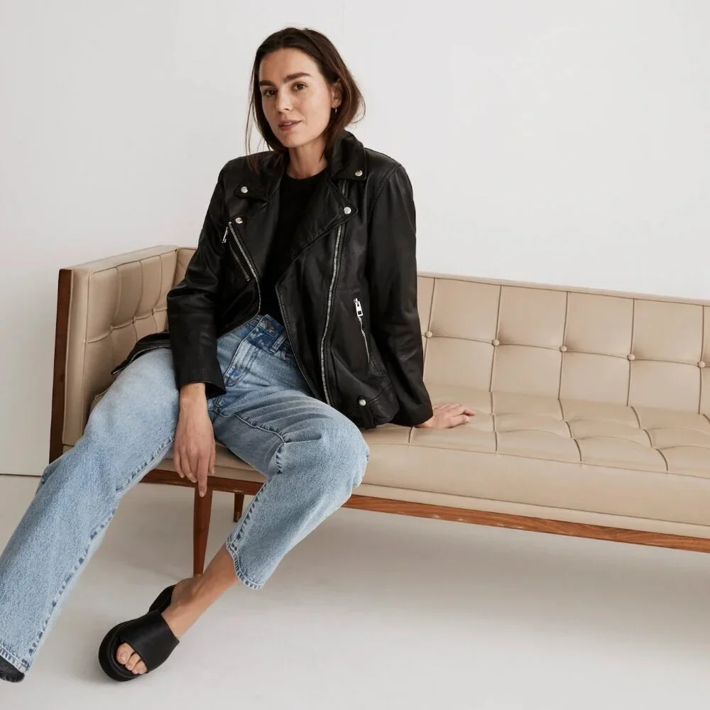 Madewell Washed Leather Oversized Motorcycle Jacket - L - Picture 3 of 12